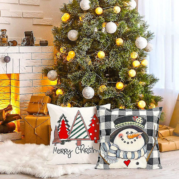 Jul Kuddfodral 18x18 Set om 4 Juldekorationer Farmhouse Kastkuddar Kuddfodral D