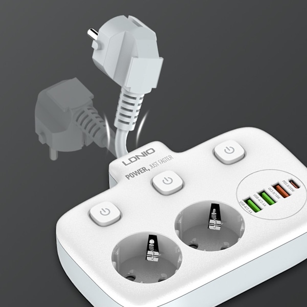 Vägguttag med strömskena, 10a+4 USB-uttag, med överbelastningsskydd