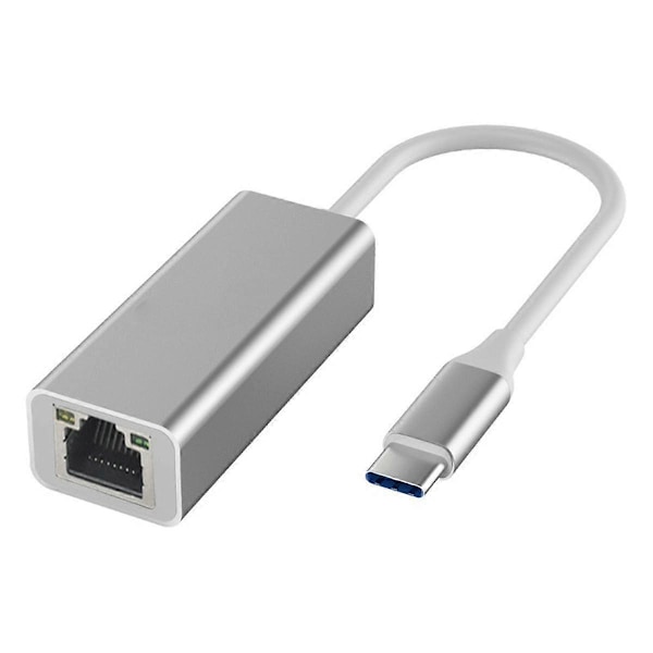 Type-C - Ethernet -sovitin Type-C - RJ45 -liitäntämuunnin kaikenlaisille kannettaville tietokoneille, hopea