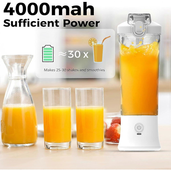 Mini Bærbar Blender, 150W Kraftfuld Blender til Shakes og Smoothies, Personlig Blender med 6 Blade, 20 Oz Mini Blenderkop med Rejselok og USB