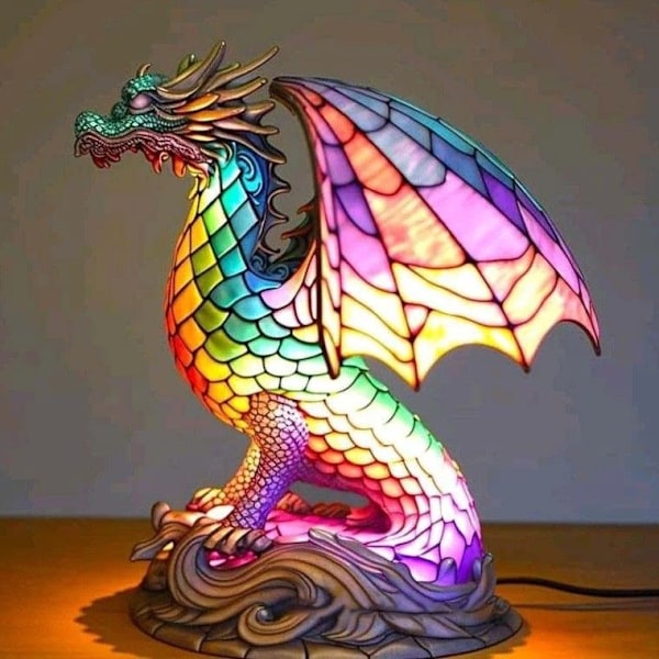 Dyr Bordlampe Farget Glass Farget Nattlys Retro Bordlampe Julegave H