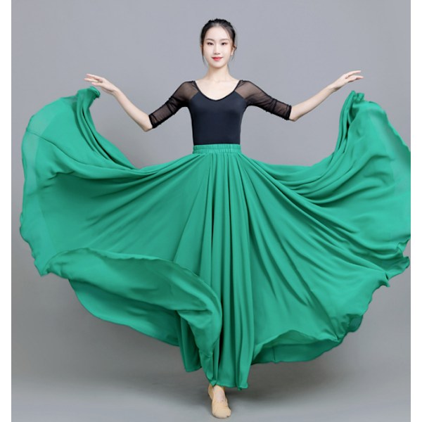 720 Silkeagtig Tynd Chiffon Elastisk Talje Lang Mavedans Nederdel Green 85CM