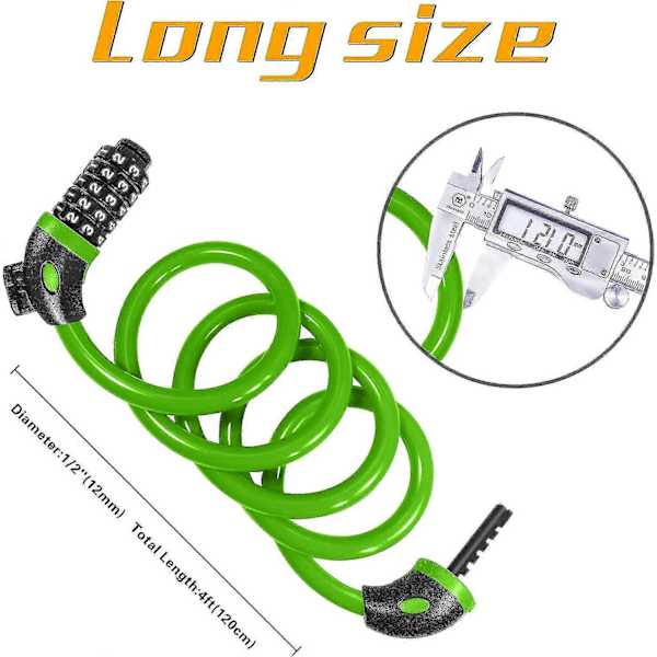 Cykel Lås, Cykel Lås Lang 120cm X 12mm, Kabel Lås Til Cykel Scooter Motorcykler Cykelport Med 5-cifret Smart Kode Og Barnevogn Cykel, Cykel Lås Anti-tyveri