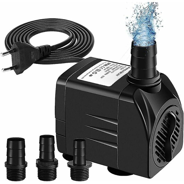 Neddykkelig Vandpumpe, 65W 3000L/H Mini Akvariumpumpe, Justerbar Springvandspumpe til Dam Springvand Akvarium med 3 Dyser, 3m Kabel (20-30DB Støj)