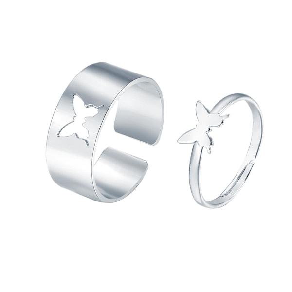 2 stk. Butterfly Ringe til Kvinder Matchende Ringe til Par Ringe Sølv Butterfly Ring Guld Fine Trendy Ringe