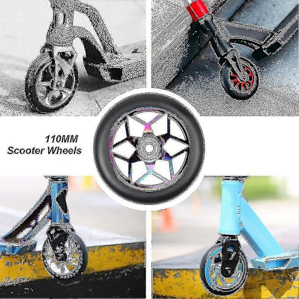 2 kpl 110 mm skootterin pyöriä Pu-pyöriä Paksu Stunt Laakereilla (musta)