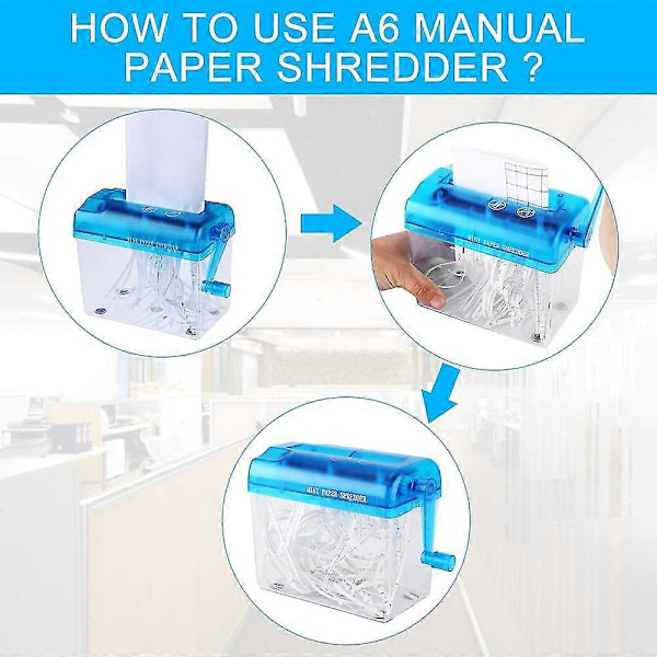 Käyttöohjeella varustettu käsikäyttöinen paperinsilppuri vuodelle 2024, käsikäyttöinen asiakirjojen silppuri A6 käsikäyttöinen minikokoinen silppuri työpöydälle