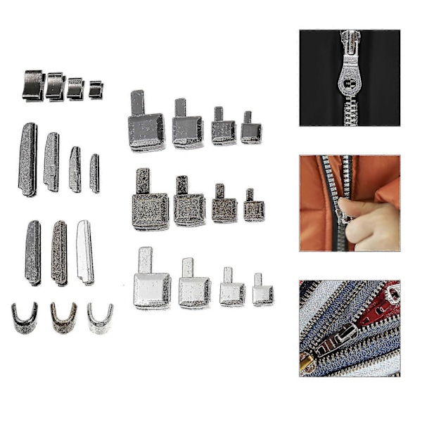 24-pack Metalliska Blixtlåsskydd, Insättningsnål, Blixtlåsstopp, Tillbehör, Plugg, Blixtlåsreparationssats för Kläder, Hem-DIY (Blandade Färger, Storlek 3/5/8/10)