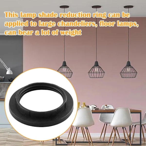 2 stk. Lampeklokke Sort Fastgørelsesring, E27 Lampeklokke Skive, Konverter, Lampe Fastgørelsesring, Velegnet Til De Fleste Lysekroner, Gulvlamper, Etc., God Varmebestandighed