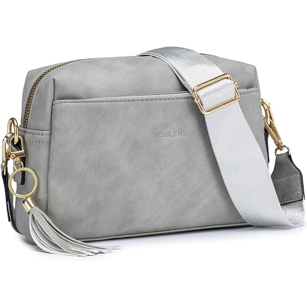 Liten crossbody-väska med 3 blixtlåsfack, veganläder mobilväska för kvinnor, axelväska med bred justerbar och avtagbar axelrem