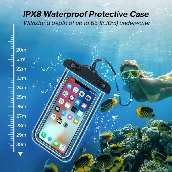 Sommersvømming Freediving Bag Mobiltelefon Bag Vanntett Bag Sea Beach Surf Snorkling Tilbehør Ipx8 Waterproof Pack Bag Black