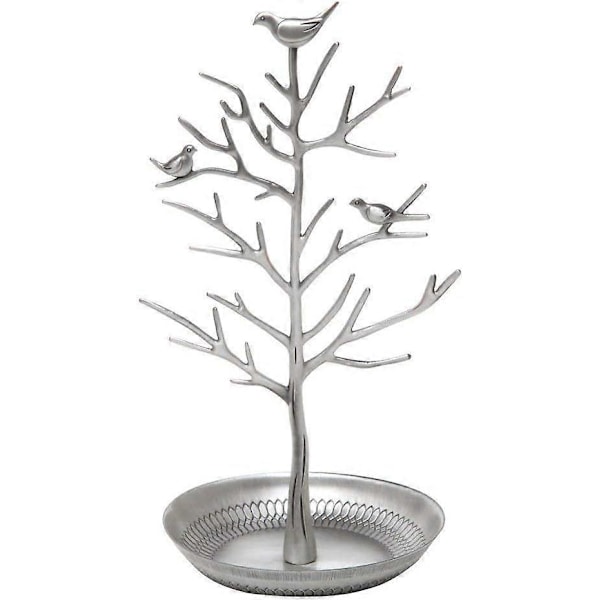 Smyckesställ Örhängeshållare Ringdisplay Fågelträd Halsband Organizer (Antik Silver)
