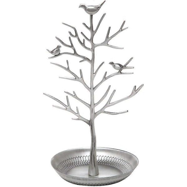 Smykke Stativ Ørepynt Holder Ring Display Fugler Tre Halskjede Organizer (Antikk Sølv)