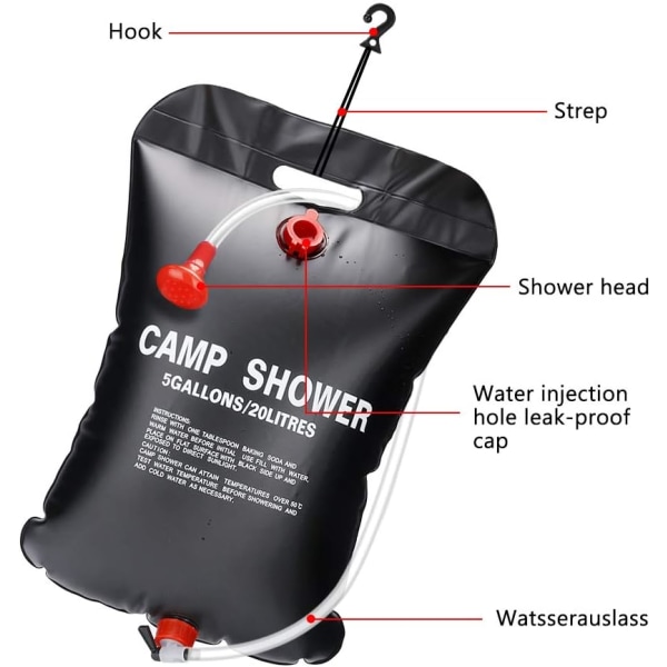 Solar Shower Bag 20L Kannettava Camping Suihkulaukku Aurinkolämmitin