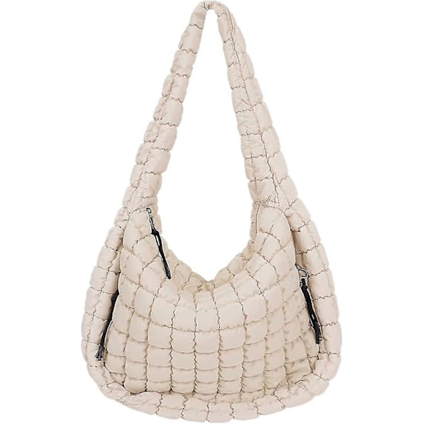 Puffig Crossbody Väska Lättviktig Quiltad Puffig Tygväska Puffig Axelväska Quiltade Väskor för Kvinnor (Off white) fri leverans linzero