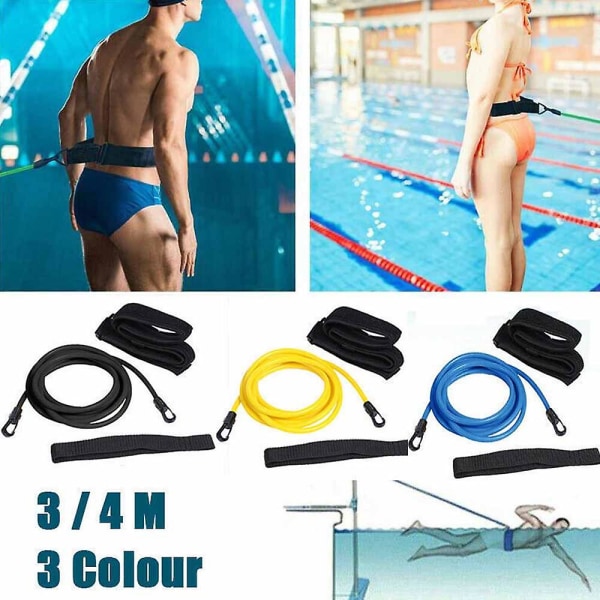 Motstandsbånd Swim Tether Stasjonær svømming, svømmesele statisk svømmebelte Black 4M