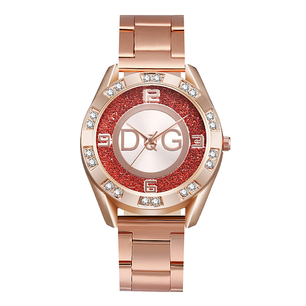Damklocka Mode Diamant Rostfritt Stål Kvarts Klocka Red