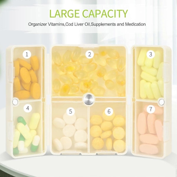 Päivittäinen Pill Organizer, 7 Lokeroa Kannettava Matkapillerikotelo [Taitettava Malli] Laukkuun Tai Taskuun, Vitamiineille Ja Lääkkeille