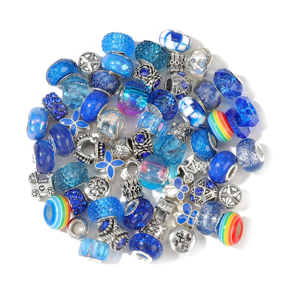 60 st akrylhartslegering regnbåge stora hål pärlor set DIY flickaccessoarer Blue