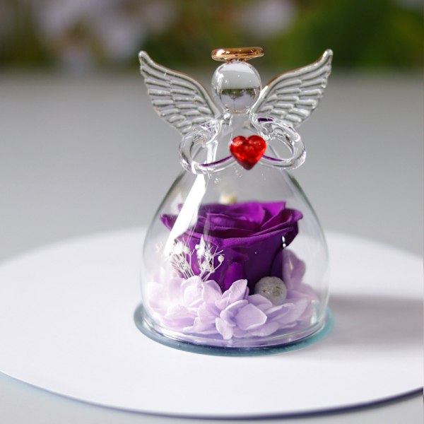 Engel Rose Statue Engel Gave til Kvinder, Bevar Ægte Rose Glas Engel Gave Purple