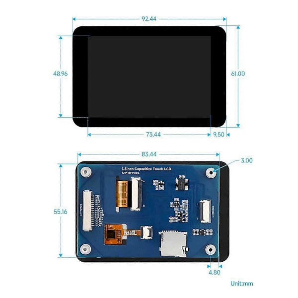 ESP32 3,5 tommer Kapacitiv Touch Screen LCD 320x480 Display ST7796 FT6336 til //