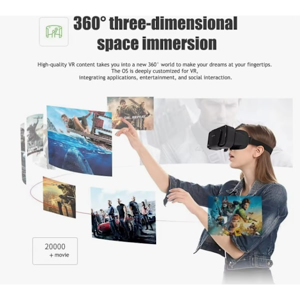 3D VR Virtual Reality Briller, Nyd de Bedste Spil og Videoer (Med Bluetooth Controller), Kompatibel med 3,5\" - 7,2\" Telefoner