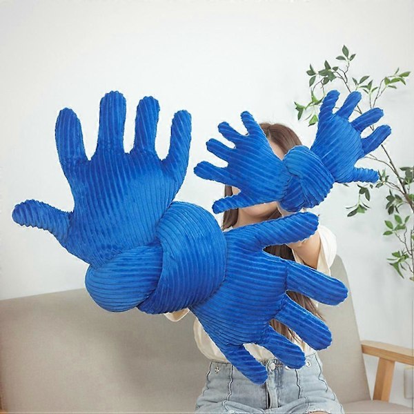 Blå håndformet plushpute Lang stripe palmepute for hjem, reise og camping Sofaputer