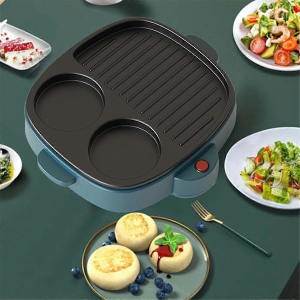 3-i-1 Elektrisk Omelettpanne, Grillpanne, Elektrisk Komfyr, Multifunksjonell Non-Stick Hotpot Dampkoker