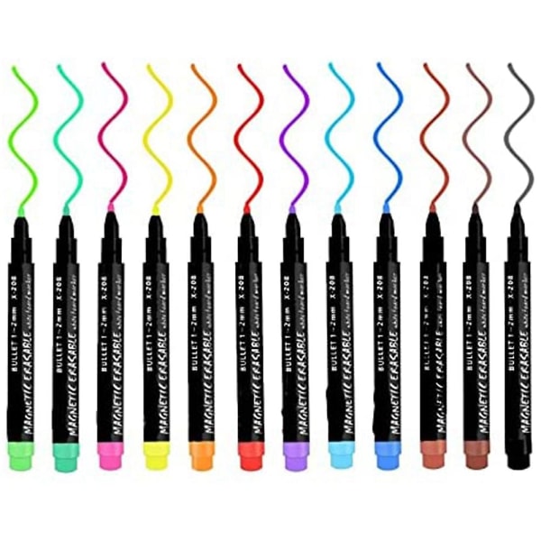 12 magnetiske tavlepenne Eraser Dry Wipe Outline Marker Pen