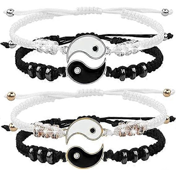 4 Yin Yang säädettävää naru-ranneketta, Yin Yang -parin rannekkeet, sopivat Yin Yang -parhaiden ystävien rannekkeet