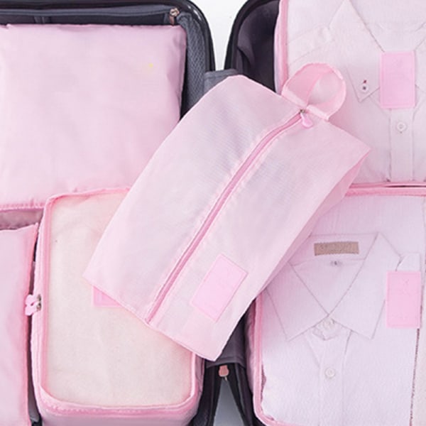 YI 7-delt sett med pakkekuber i vanntett, smussbestandig Oxford-stoff - Reisearrangører for bagasje, rosa