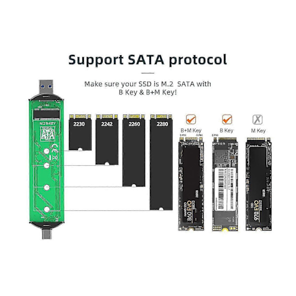 M.2 Kabinet Til M.2 Sata Ngff Ssd 2 I 1 Usb-a & Usb C 3.1 Gen 1 Til Sata B Key/ B&m-key Eksternt Solid State Drive Kabinet 6gbps Med Uasp Kompatibilitet