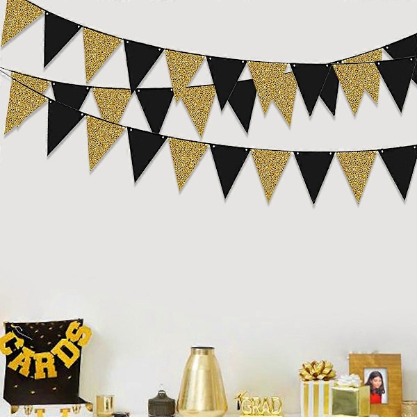 (NYT MØNSTER) Trekant Flag Bunting Banner, 3 Pak Pennant Banner til Bryllup, Babyshower, Event & Festartikler 30 stk Flag (Trekant Flag - Sort Gå