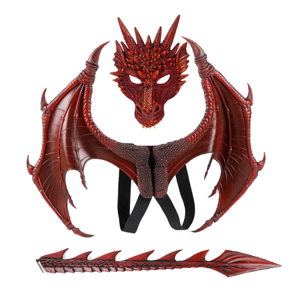 Kids Dragon Wings Kostym, Dinosaur Tail Mask Set, Cosplay röd