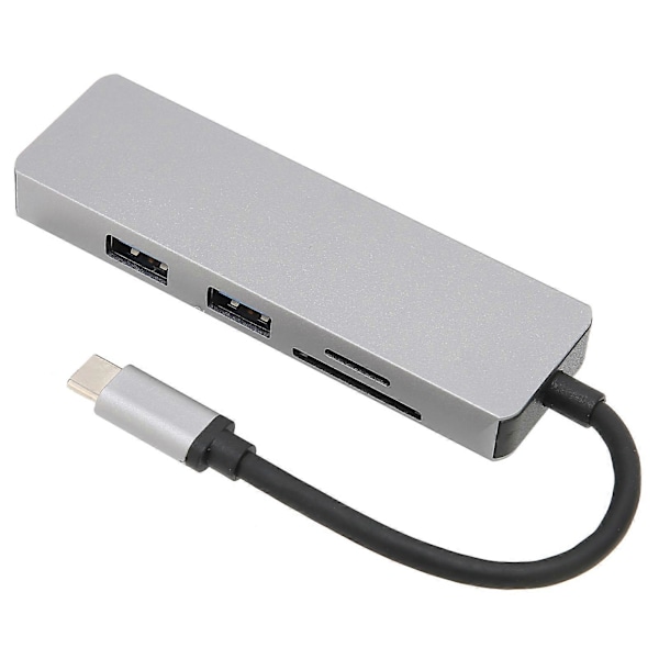 USB-C-splitter Silver Instant Expansion 5 Gbps Hastighet 4K Video Output Lagringskortstöd Metallmaterial 5-i-1-hubb