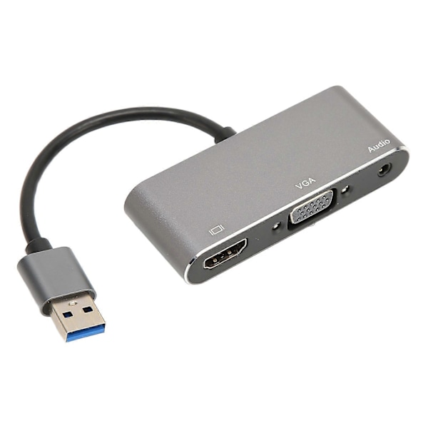 USB3.0 til High Definition Multimedia Interface VGA-adapter USB Split Screen 1080P Gratis stasjon Sølvgrå 3 i 1 Hub