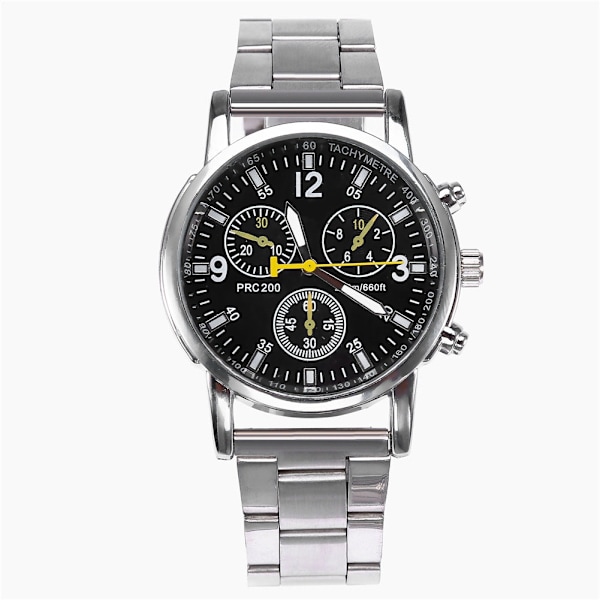 Men Male Analog Watch Stainless Steel Band Alloy Case Wristwatch (Black)