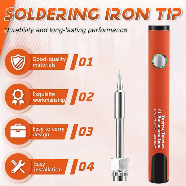 510 Gänga Mini Lödkolv Kit 3-Växlad Justerbar Spänning med Lödkolvsspets 650mAh USB Uppladdningsbar Orange
