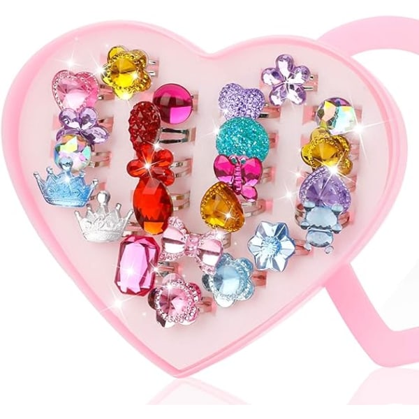 24 stykker kristallringar for tjejer, prinsesssmyckesringar med h