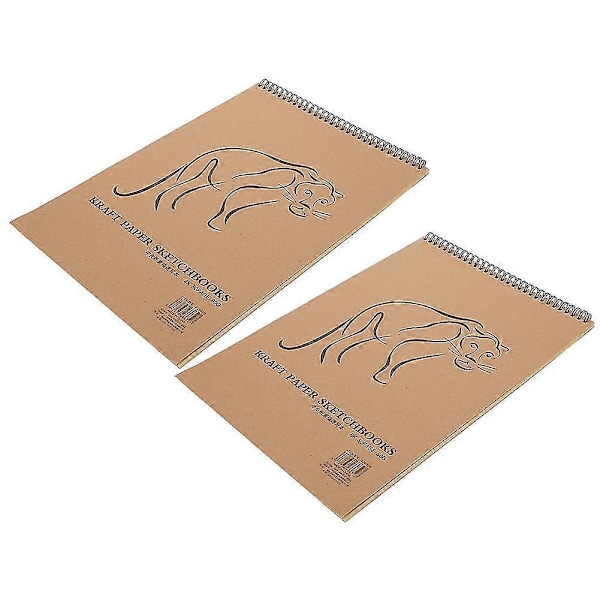 2 stk. Kraftpapir Skitsebog Tyk Retro Skitseblok Håndmalet Kunst Tegne Spiral Notesbog