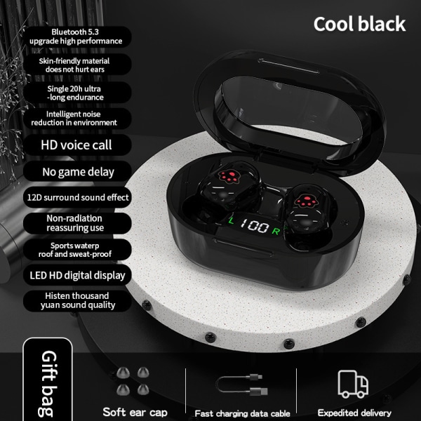 Langattomat bluetooth kuulokkeet erittäin pitkä akunkesto, melua vaimentavat kuulokkeet eas black digital display