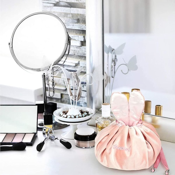 Snøre Makeup Bag Kosmetiktaske Velvet Makeup Opbevaringstaske til rejser Pink