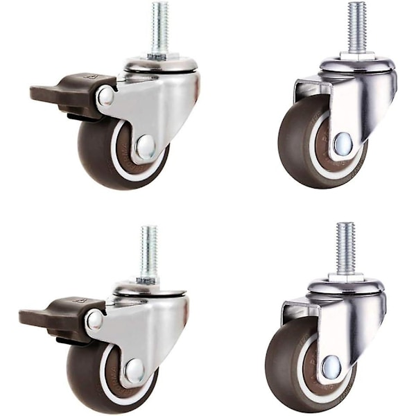 M8 Gjengede Stem Caster 2 stk Svingbare Caster med Bremse og 2 stk Svingbare Caster uten Bremse (1,5 tommer)