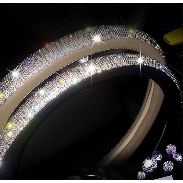 Diamant+läder Rattöverdrag, Bling Kristall Rhinestones Rattöverdrag
