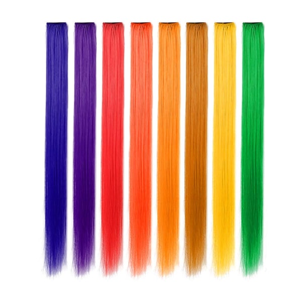 8 syntetiske hårextensions i forskellige farver multicolor