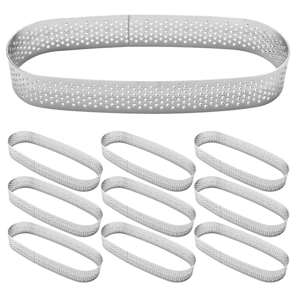 10-pack Oval Tart Ring, Perforerad Bakring, Bakform, Rostfritt Stål, Tårtringar, Bakform