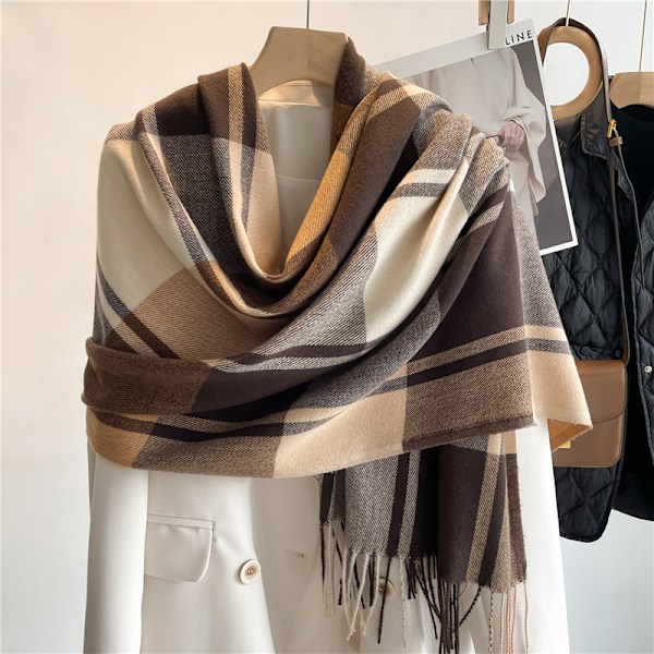 Warm Cashmere Blanket Women Travel Winter Scarf Fashion Plaid Cashmere Thick Shawl Wrap Tassel Casual Raincoat