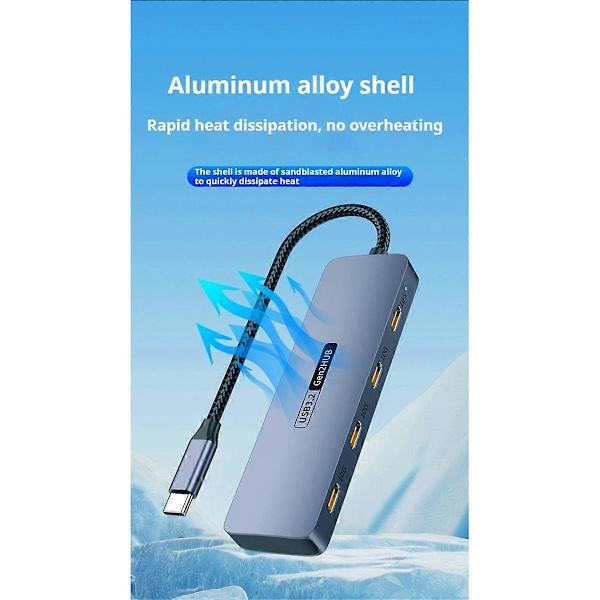 4-ports USB-C-hub 10 Gbps höghastighets USB-C-splitter för bärbara datorer PC-tillbehör surfplatta telefon hårddisk