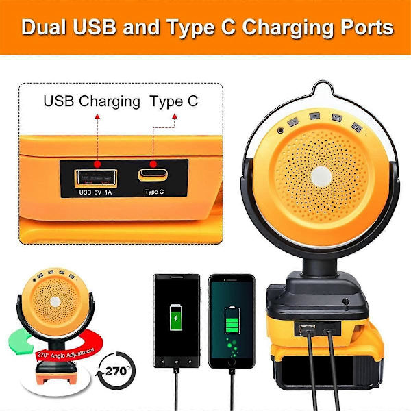 Bluetooth-högtalare för 18V 20V batteri, Bärbar Bluetooth-högtalare för camping och festival