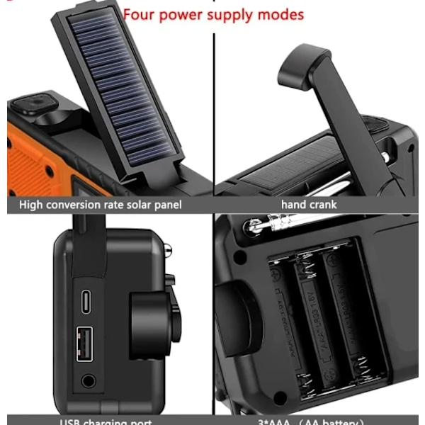 Käsikäyttöinen radio, 4000mAh Power Bank Solar Cell Crank Radio, AM/FM/WB/NOAA ja varoituskanava kannettava sääradio